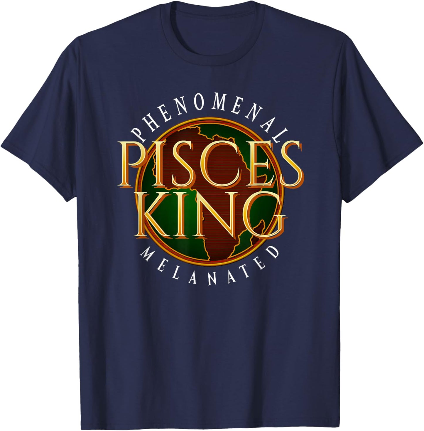 Pisces King Black Man African American T-Shirt - T-Shirt | Navy