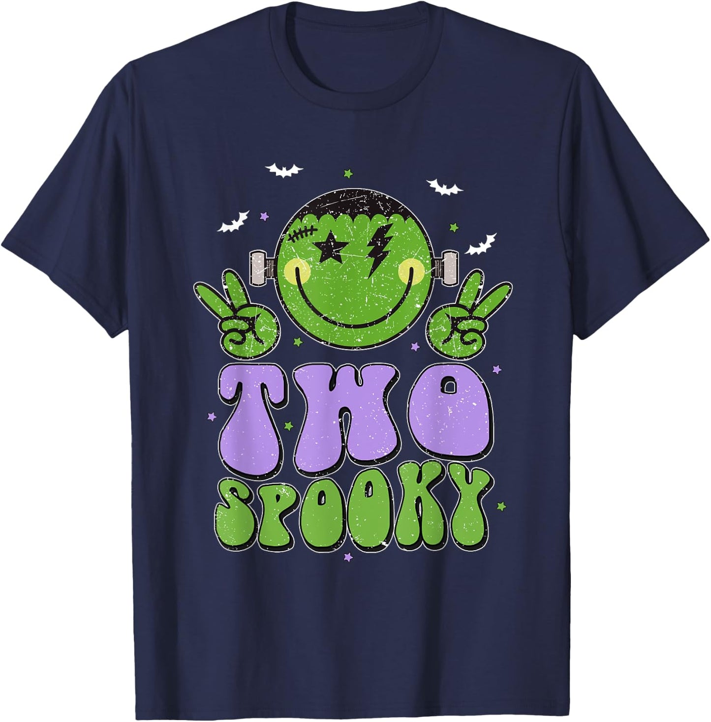 Two Spooky Birthday Decorations Boy 2nd Bday Halloween T-Shirt - T-Shirt | Navy