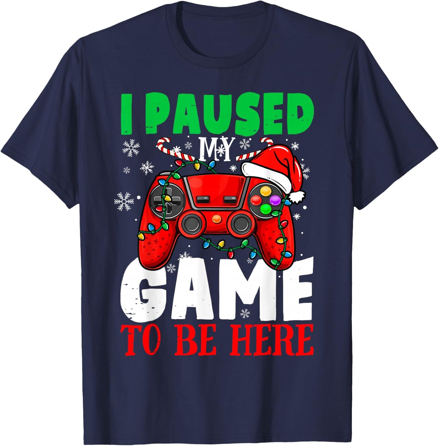 I Paused My Game To Be Here Christmas Holiday Gamer Kid Boys T-Shirt - T-Shirt | Navy