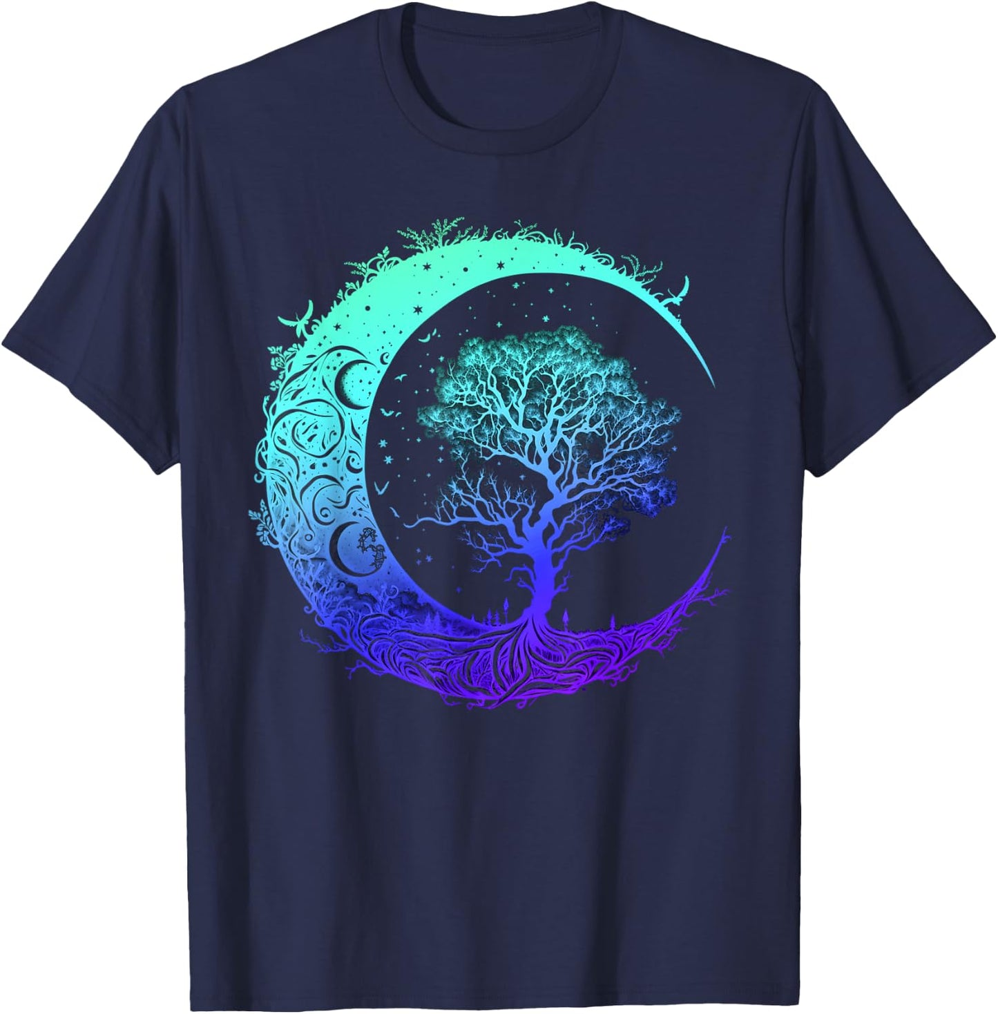 Tree of Life Crescent Moon Mandala Chakra Yoga Indigo T-Shirt - T-Shirt | Navy