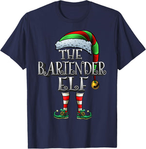 Bartender Elf Shirt Matching Family Bartender Christmas Elf T-Shirt - T-Shirt | Navy