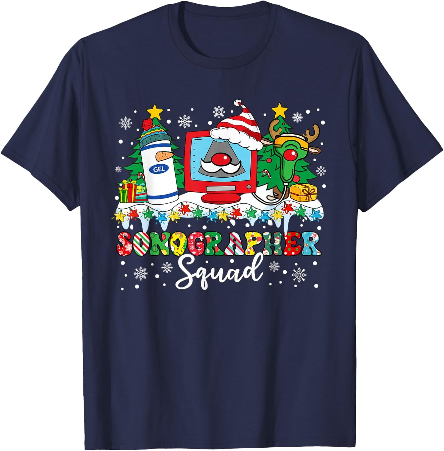 Sonographer Squad Ultrasound Machine Santa Hat Christmas T-Shirt - T-Shirt | Navy