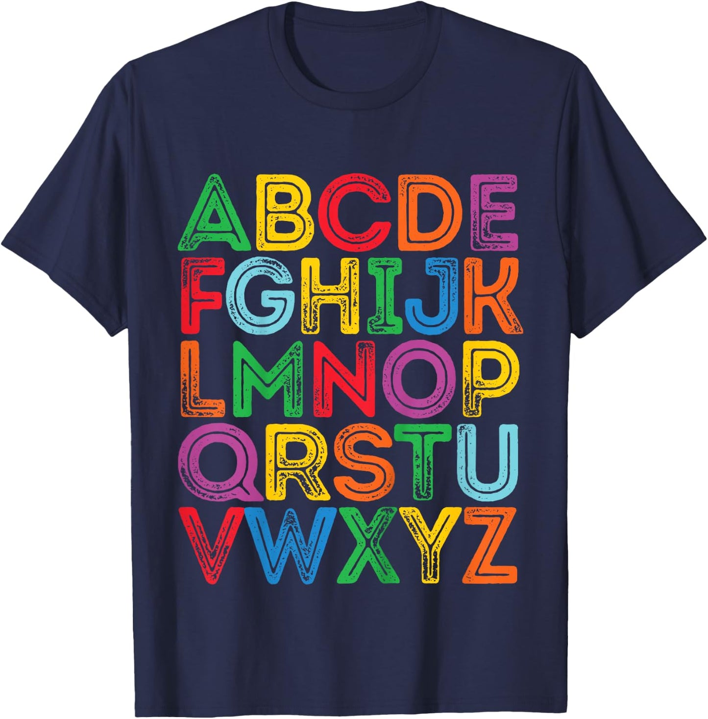 ABCs Shirt Alphabet Colorful Letters Reading Kids Boys Girls T-Shirt - T-Shirt | Navy