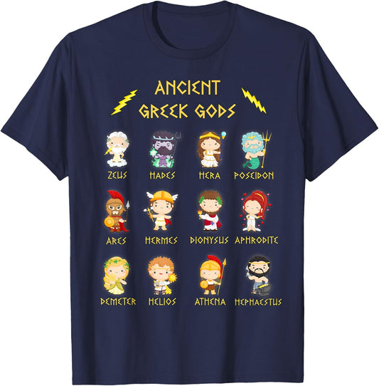 Greek Gods Cute Kawaii, Ancient Mythology Olympus T-Shirt - T-Shirt | Navy