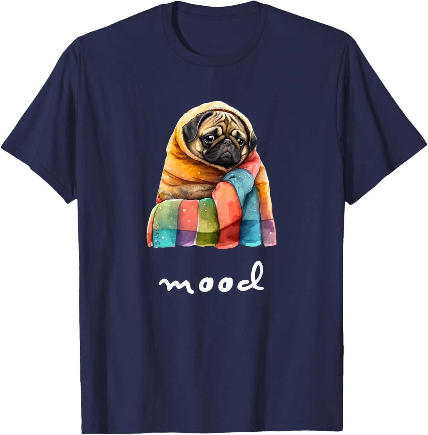 Funny Moody Pug in Cozy Blanket Cute Character T-Shirt - T-Shirt | Navy