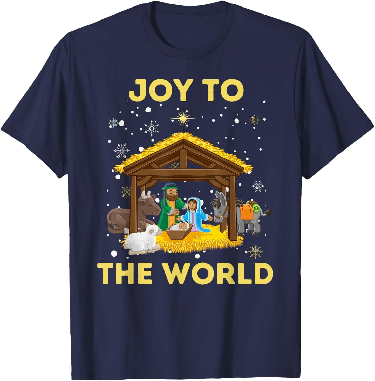 Christmas Nativity Christian Birth Of Jesus Joy To The World T-Shirt - T-Shirt | Navy