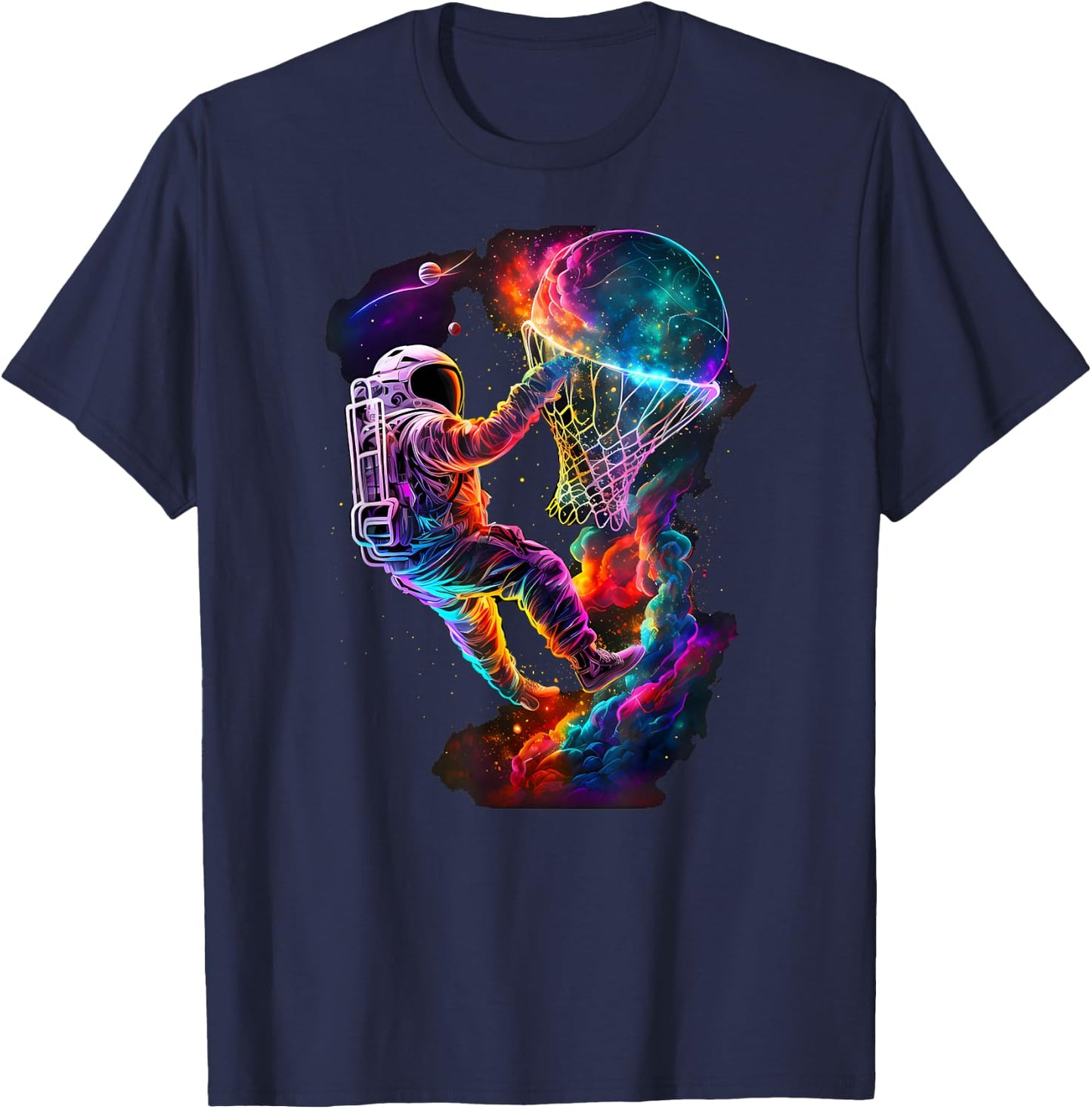 Astronaut Dunking a Basketball Player Outer Space Cosmic T-Shirt - T-Shirt | Navy