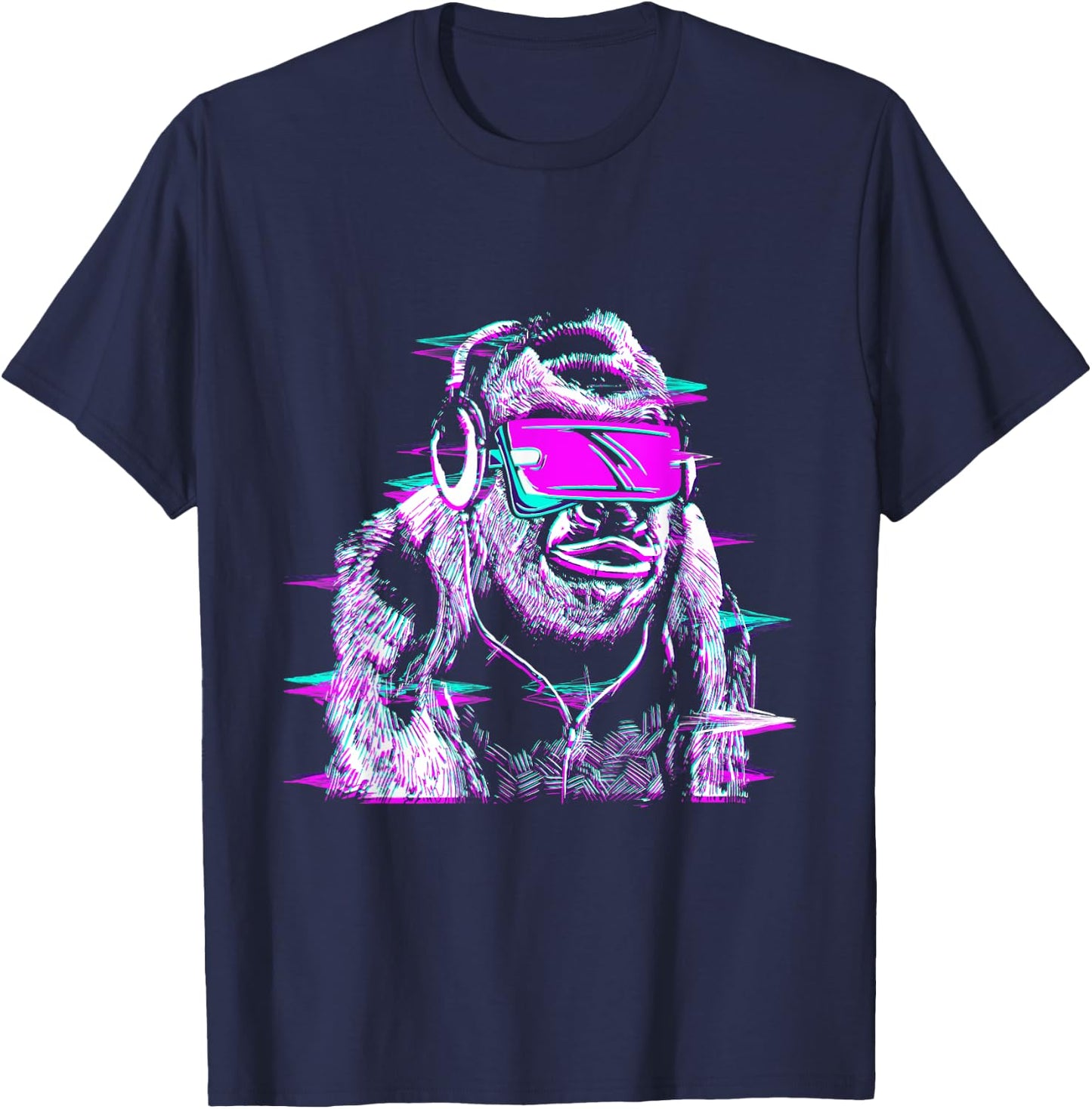 VR and VR Gamer with virtual reality and monkey T-Shirt - T-Shirt | Navy