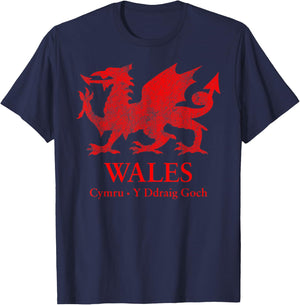 Welsh flag dragon Cymru heraldry flag of Wales St Davids Day T-Shirt - T-Shirt | Navy