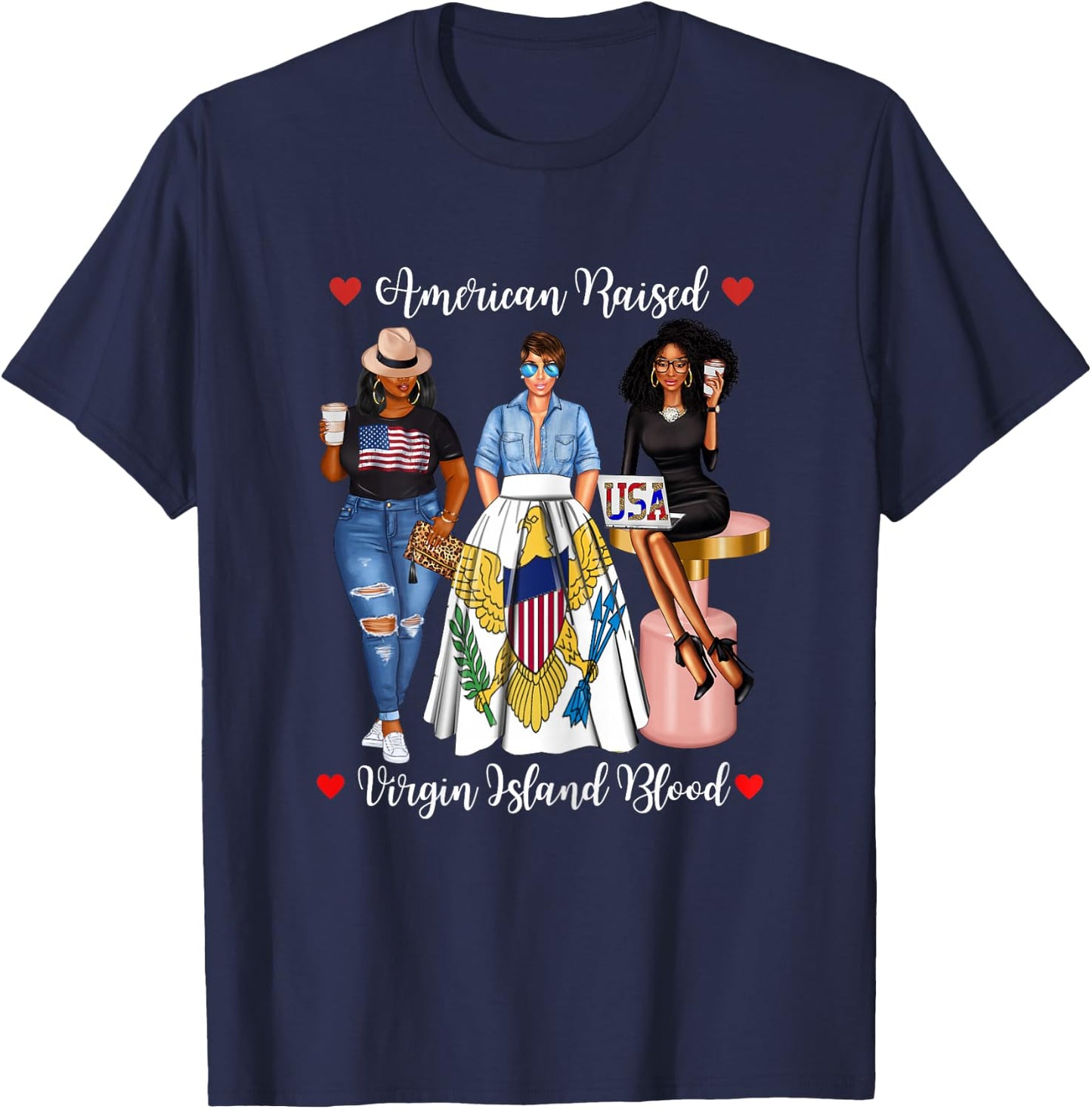 Half USA Virgin Islands Half American Raised in Raised Afro T-Shirt - T-Shirt | Navy