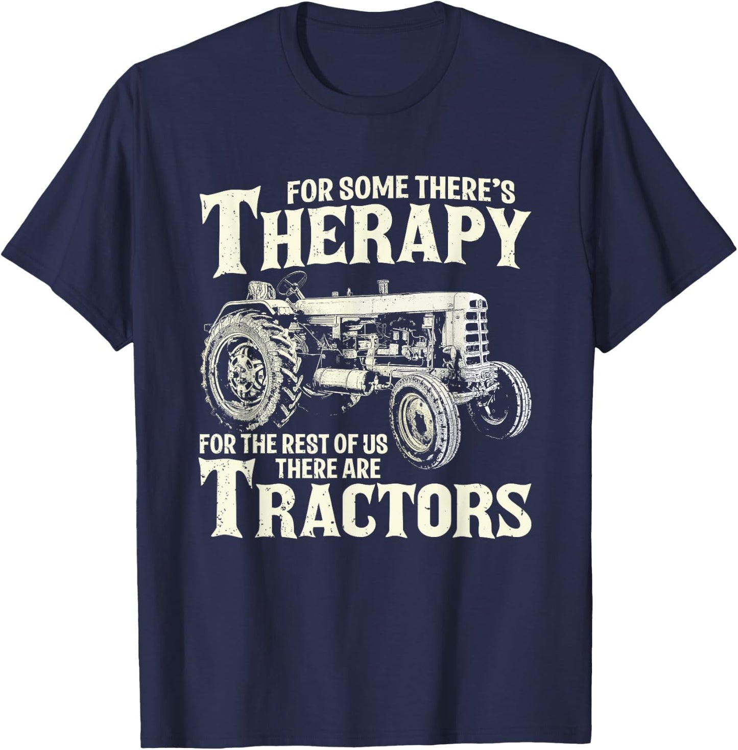 Funny Tractor Farmer Therapy Vintage Farm Tractor Farming T-Shirt - T-Shirt | Navy