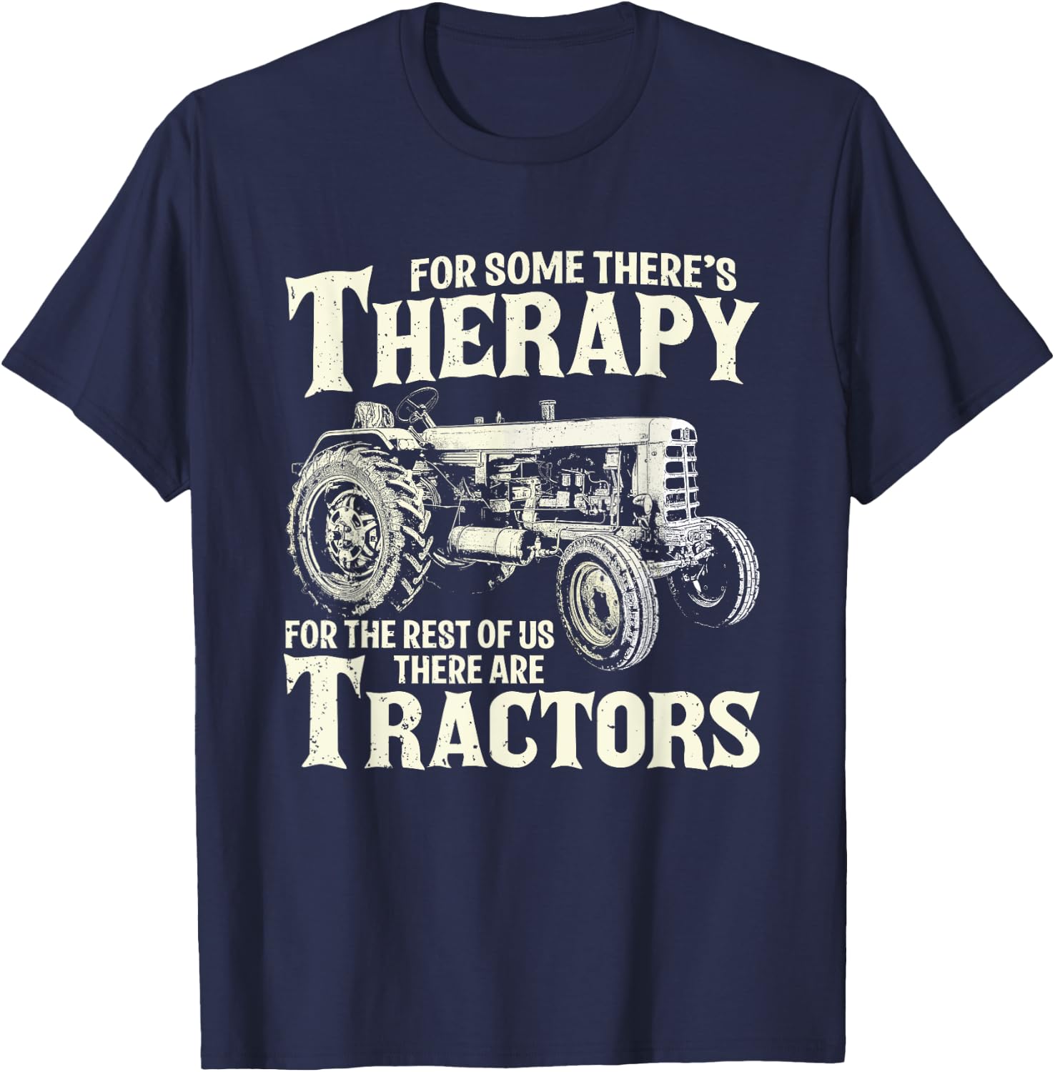 Funny Tractor Farmer Therapy Vintage Farm Tractor Farming T-Shirt - T-Shirt | Navy