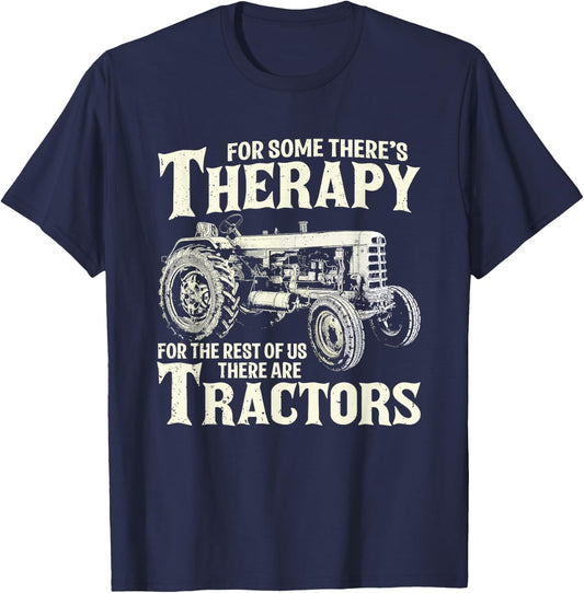 Funny Tractor Farmer Therapy Vintage Farm Tractor Farming T-Shirt - T-Shirt | Navy