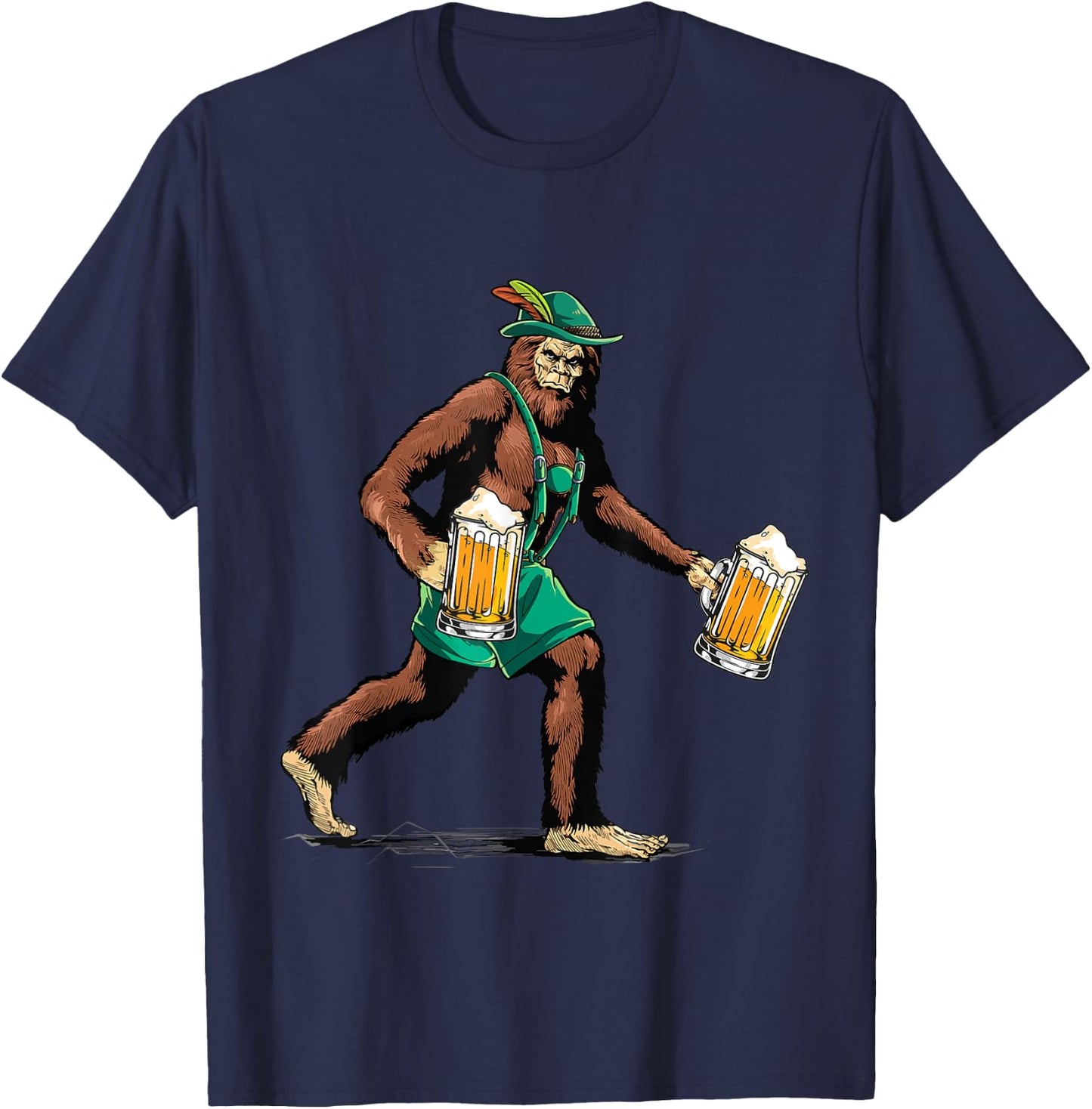 Bigfoot Lederhosen Prost Beer Mug Funny Ape Art Animal Lover T-Shirt - T-Shirt | Navy