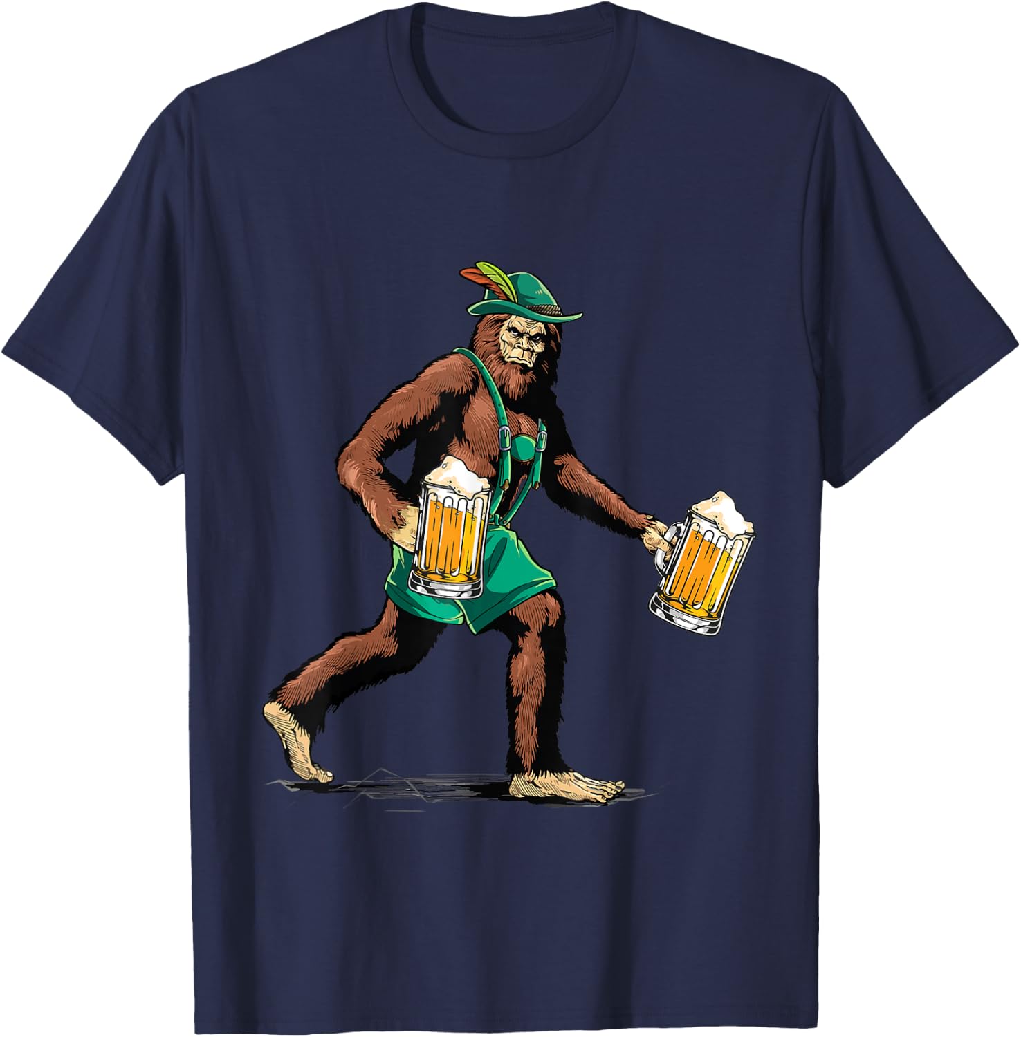 Bigfoot Lederhosen Prost Beer Mug Funny Ape Art Animal Lover T-Shirt - T-Shirt | Navy
