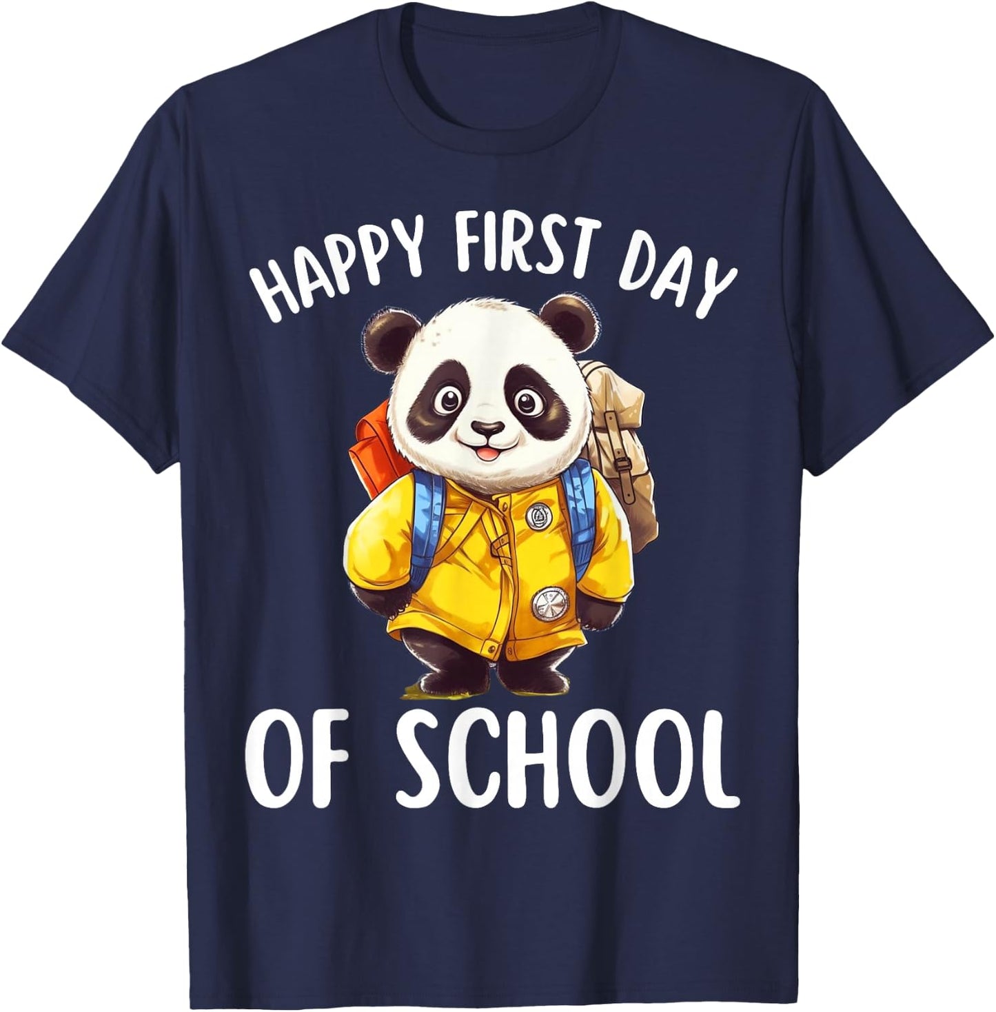 Happy First Day of School Kids and Teachers Panda T-Shirt - T-Shirt | Navy