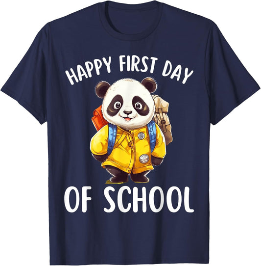Happy First Day of School Kids and Teachers Panda T-Shirt - T-Shirt | Navy