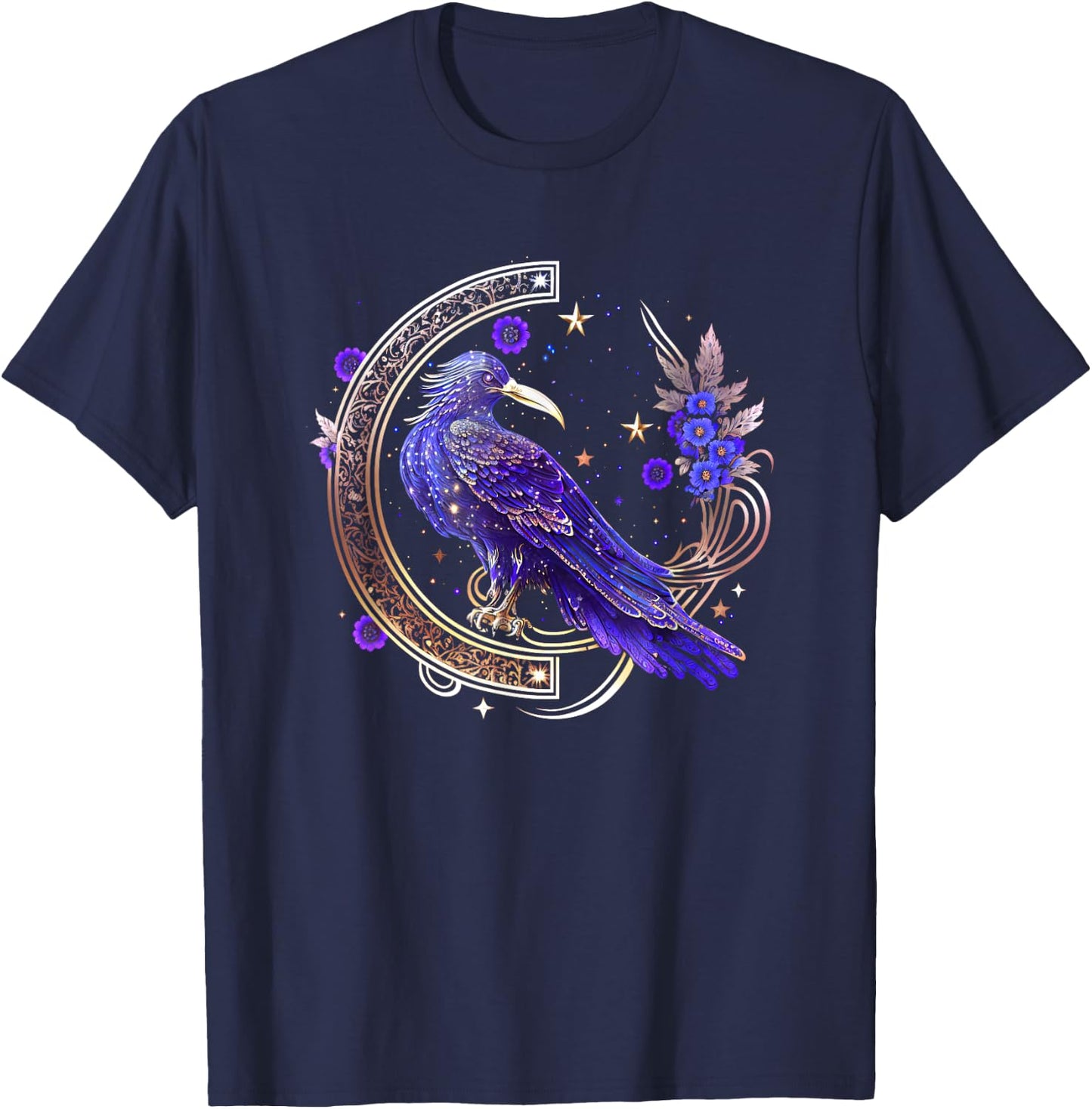 Asgard Trends I Odin Thor Freya Viking Rune Design Mystical Crow, Raven Birds, Nordic, Celtic, Wicca, Morrigan Casual - Black, Small, Short Sleeve T-Shirt - T-Shirt | Navy