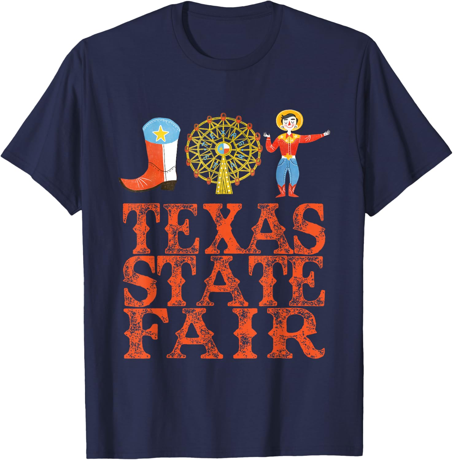 Texas FAIR, State FAIR Cowboy, Ferris Wheel, County FAIR T-Shirt - T-Shirt | Navy