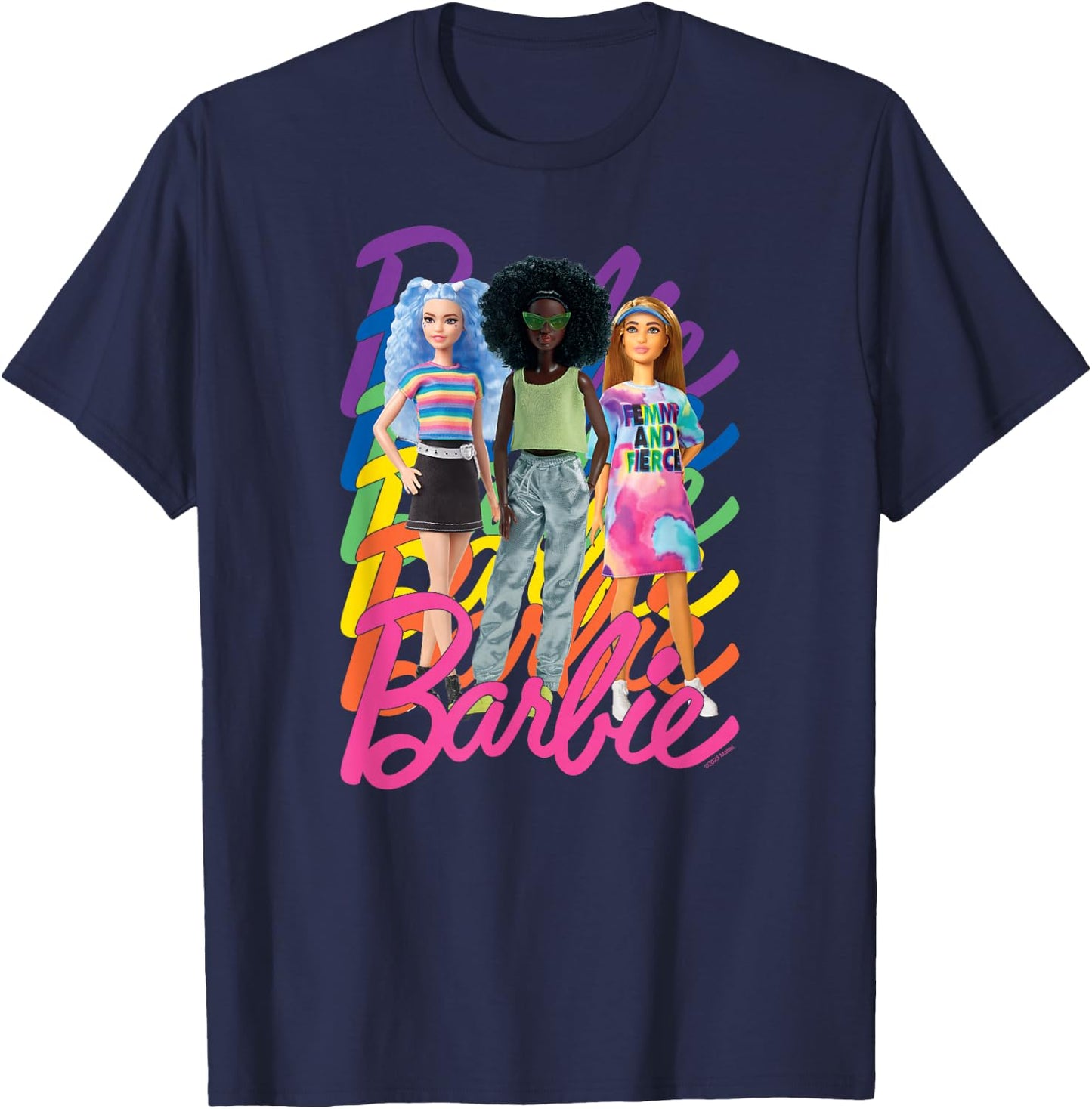 Barbie - Pride Rainbow Logo 3 Dolls T-Shirt - T-Shirt | Navy