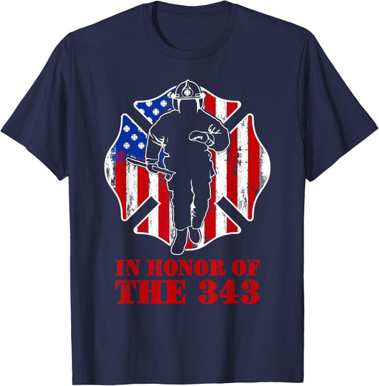 in Memory and Honor We Will Never Forget 343 Firefighter T-Shirt - T-Shirt | Navy