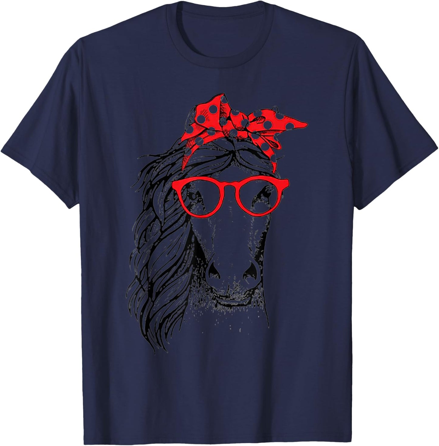 Funny Horse Bandana Buffalo Headband Plaid and Glasses T-Shirt - T-Shirt | Navy
