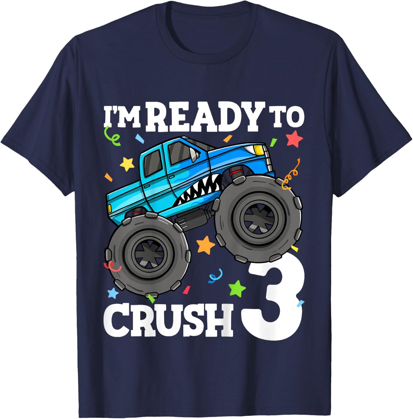 Kids Monster Truck Shark 3rd Birthday Boy Toddler 3 Three T-Shirt - T-Shirt | Navy
