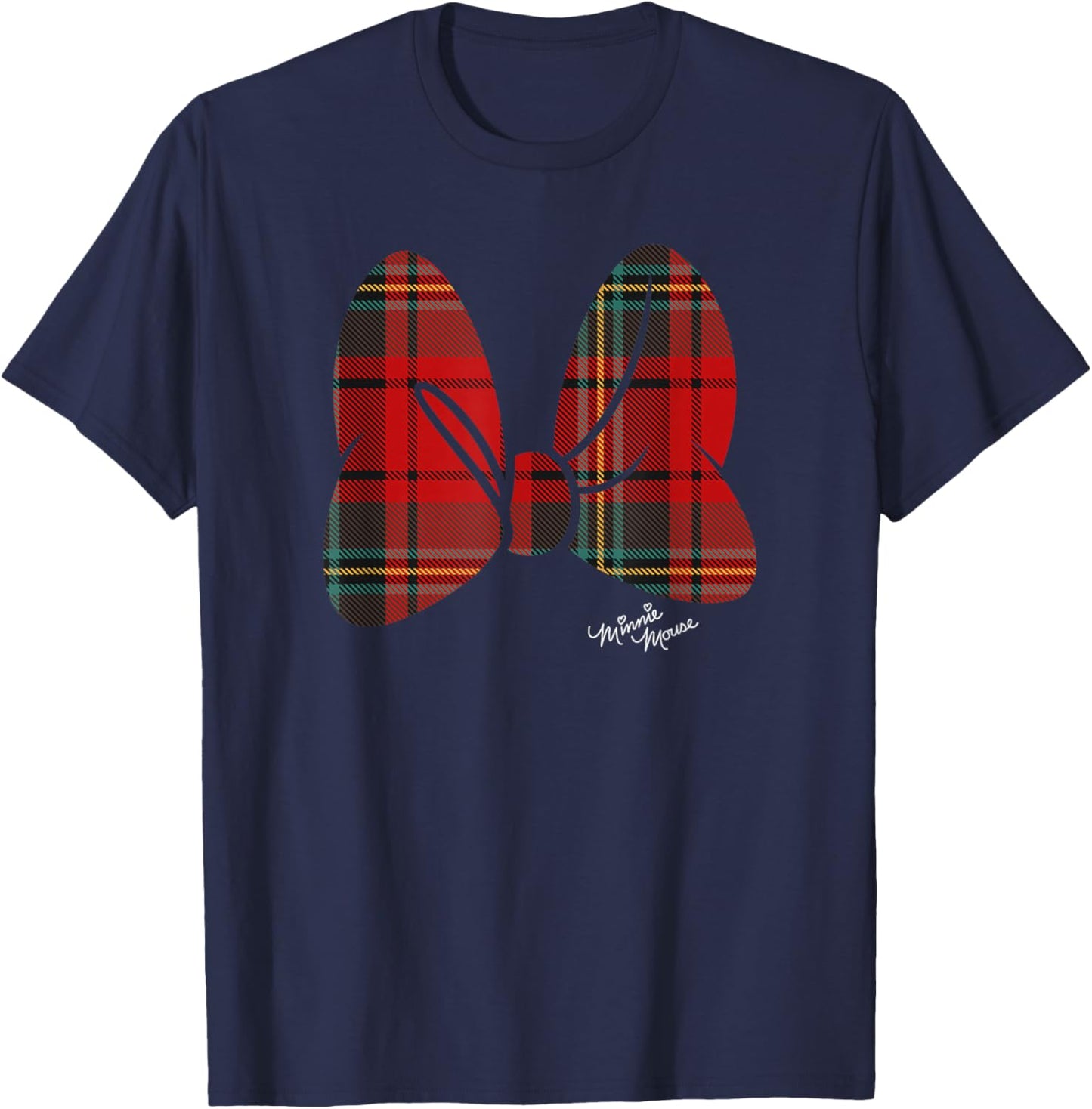 Disney Minnie Mouse Flannel Plaid Pattern Classic Bow T-Shirt - T-Shirt | Navy