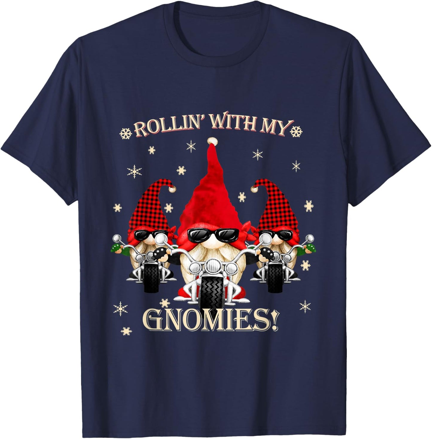 Biker Christmas gnomes Biker Garden Christmas Gnome Elves T-Shirt - T-Shirt | Navy