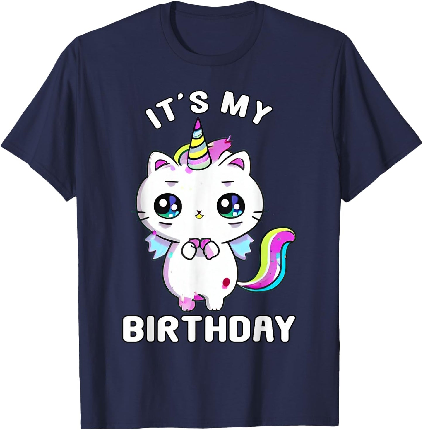 It's My Birthday Caticorn Meowgical Cat Kittycorn Unicorn Women Kids T-Shirt - T-Shirt | Navy
