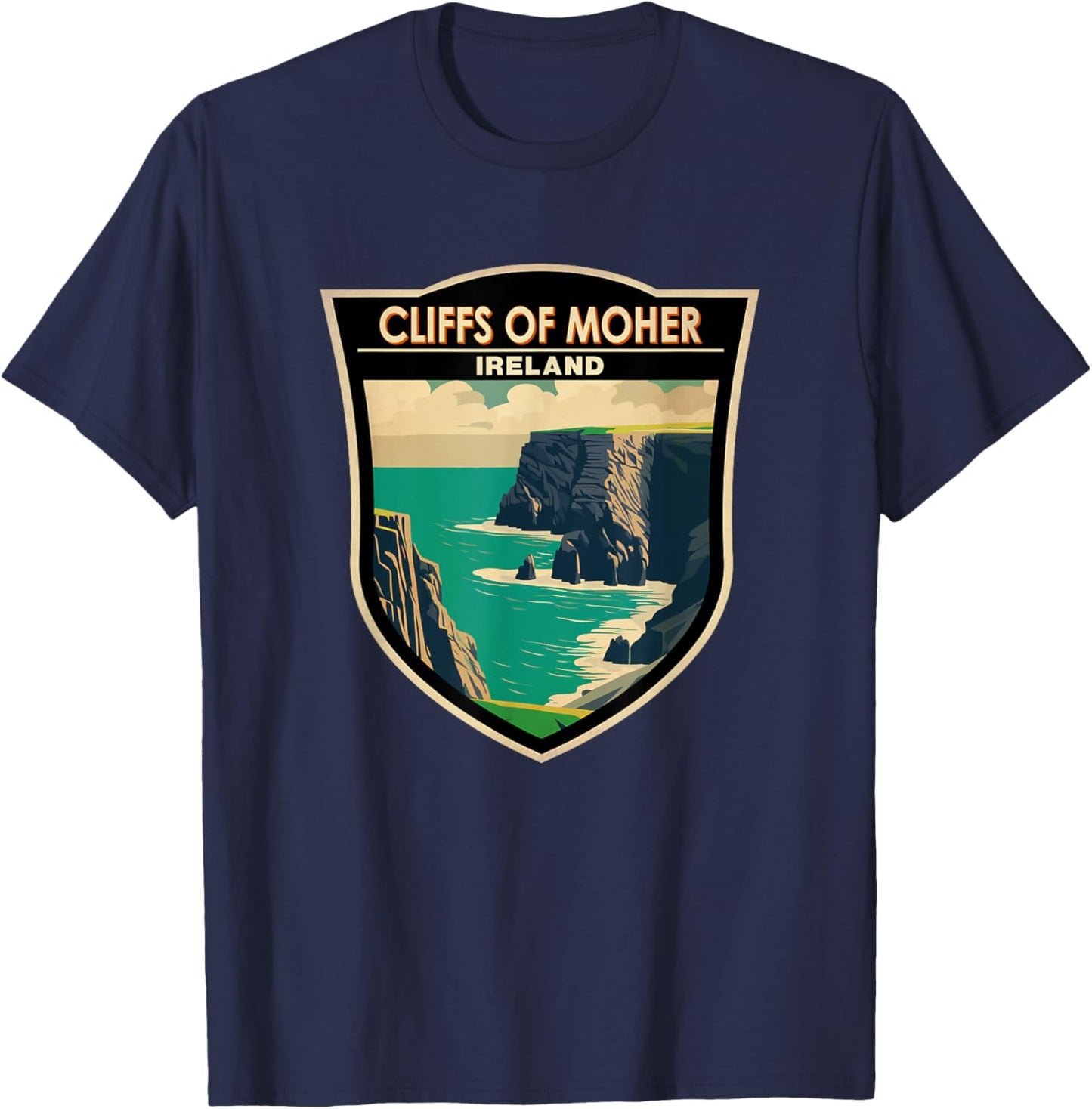 Cliffs of Moher Ireland Landmark Badge Vintage T-Shirt - T-Shirt | Navy