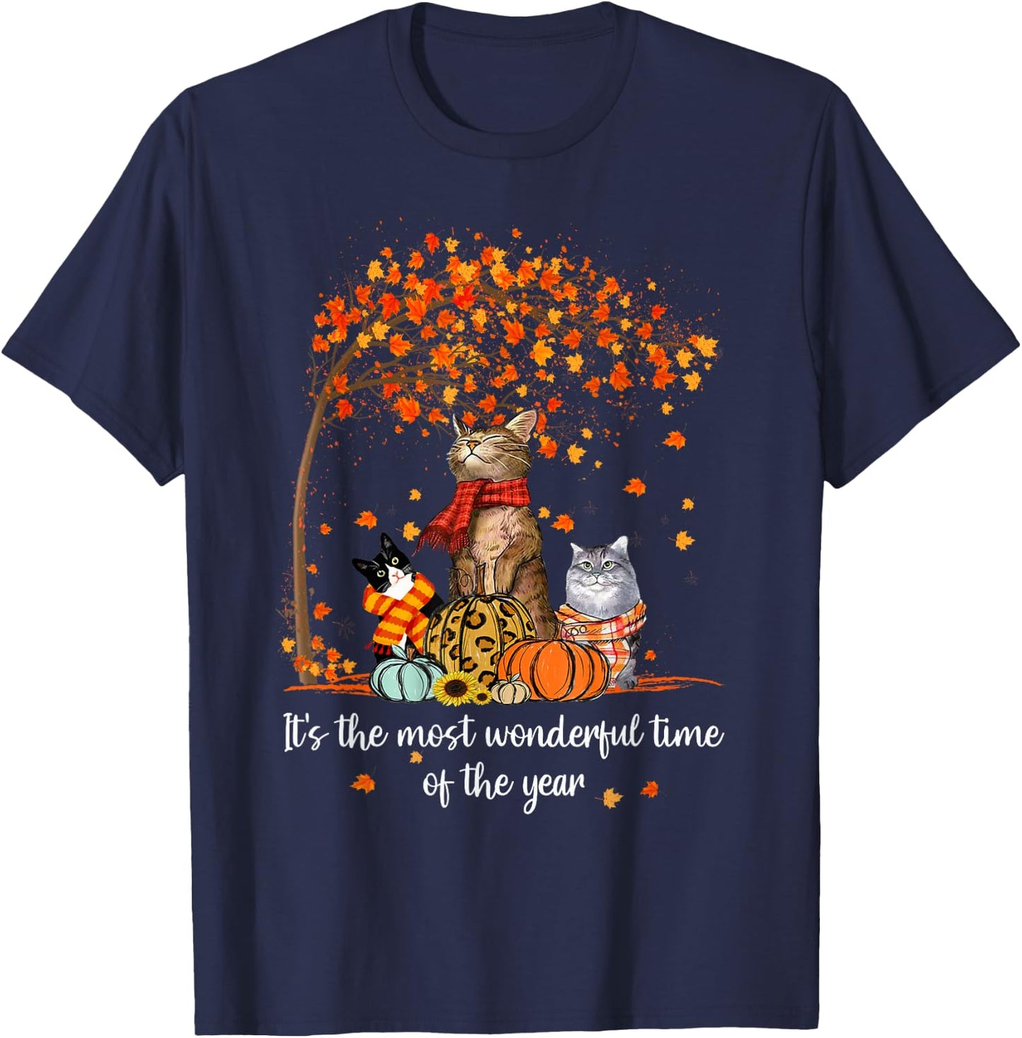 It's The Most Wonderful Time Of The Year Family Cats Autumn T-Shirt - T-Shirt | Navy