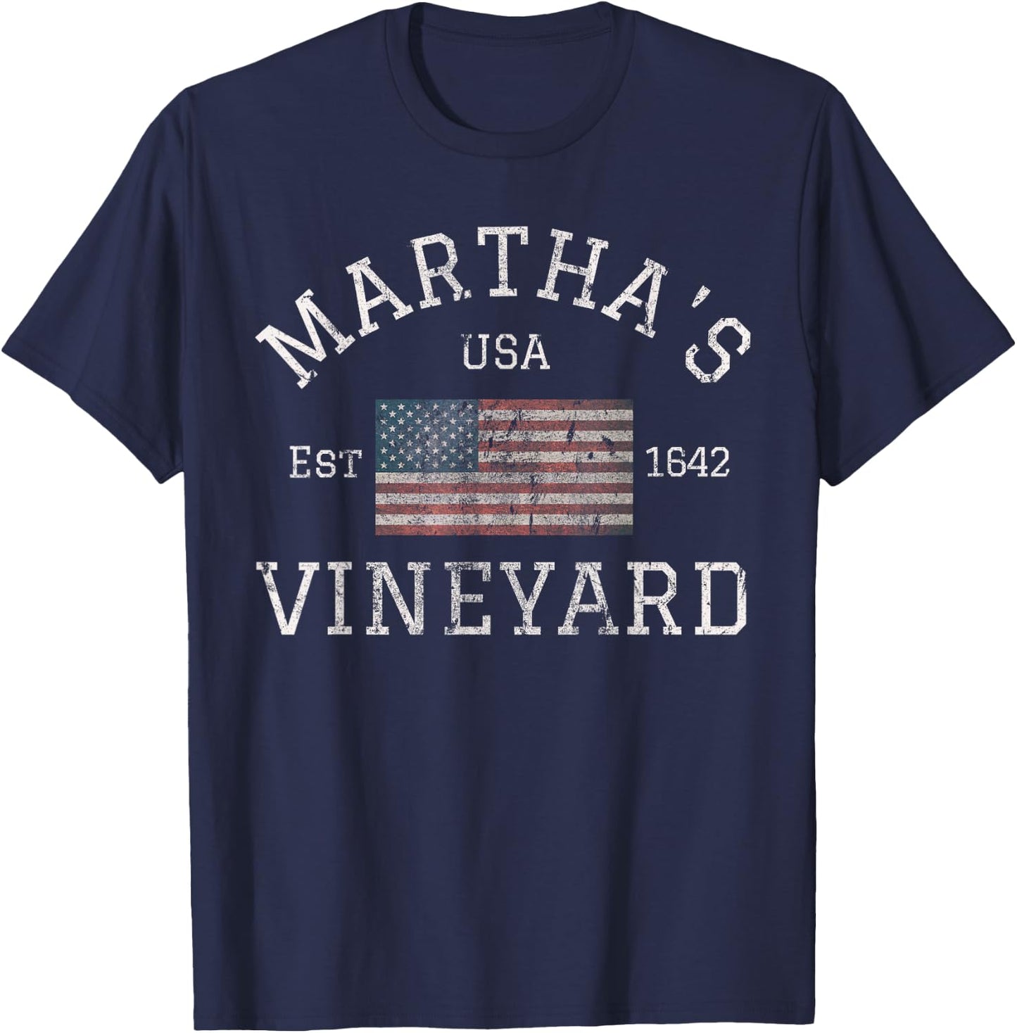 Martha's Vineyard Massachusetts American Flag USA Vintage T-Shirt - T-Shirt | Navy