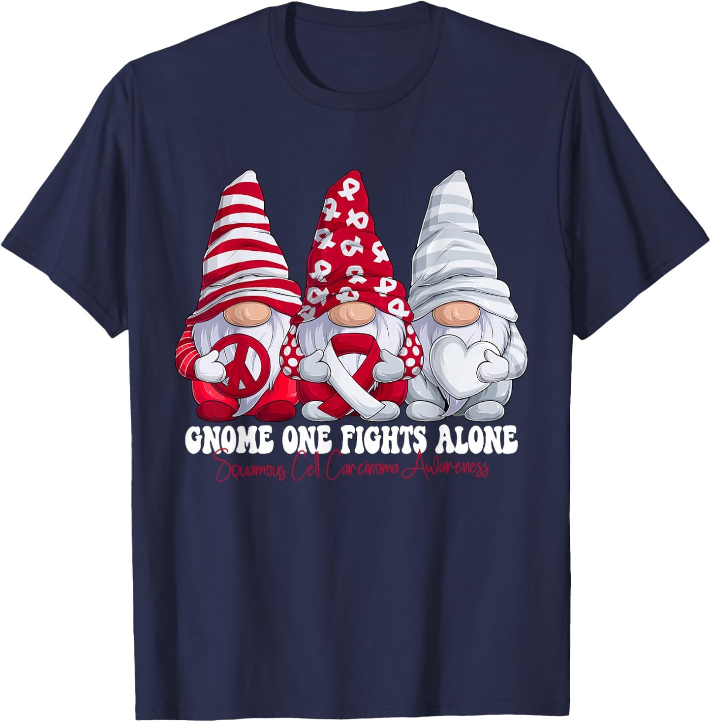 Funny Gnomies Squamous Cell Carcinoma Awareness Month Ribbon T-Shirt - T-Shirt | Navy