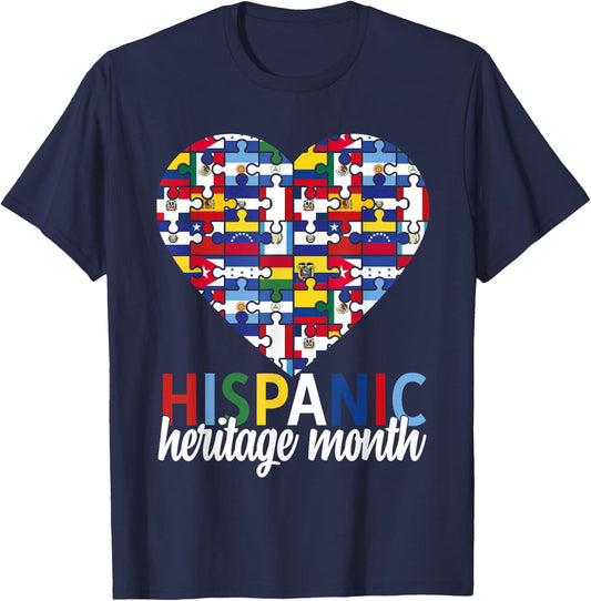 Hispanic Heritage Month All Countries Flags Heart Men Women T-Shirt - T-Shirt | Navy