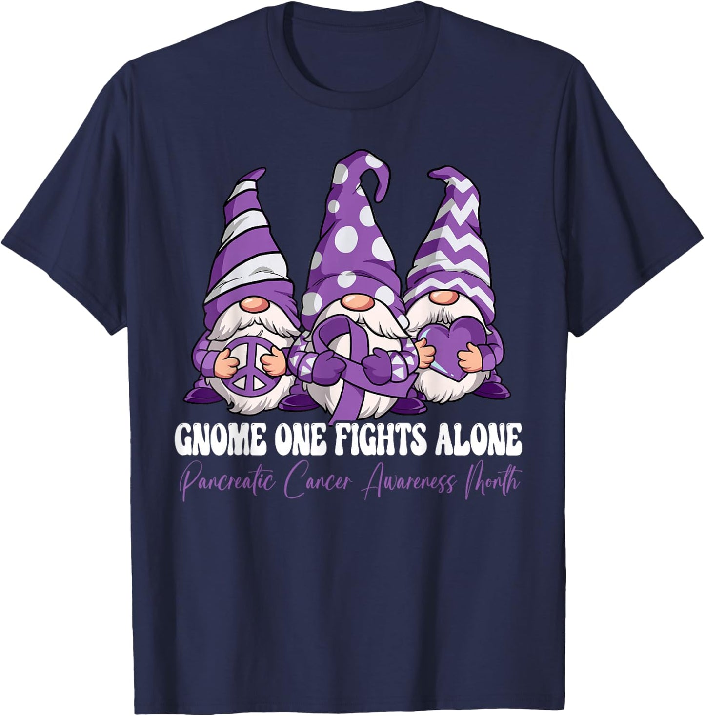 Gnome One Fights Alone Pancreatic Cancer Awareness Month T-Shirt - T-Shirt | Navy