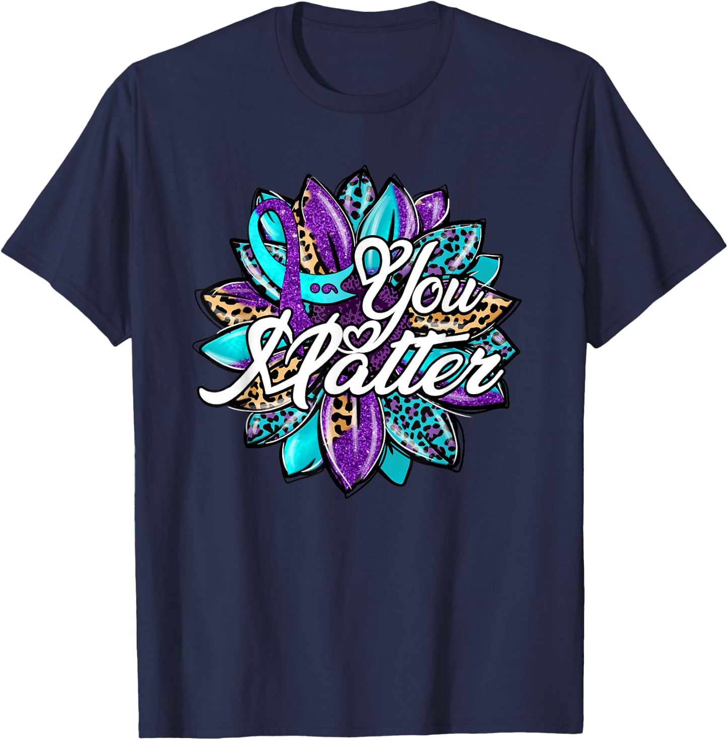 You Matter Sunflower Semicolon Leopard Suicide Prevention T-Shirt - T-Shirt | Navy