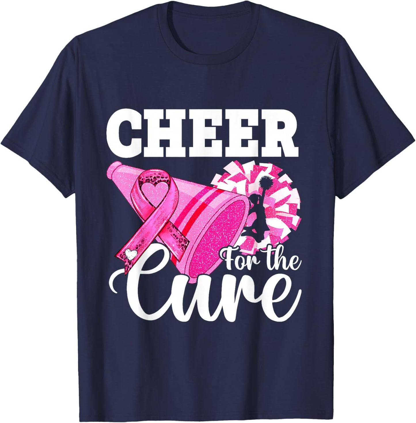 Cheer for Cure Pink Breast Cancer Awareness Cheerleader T-Shirt - T-Shirt | Navy