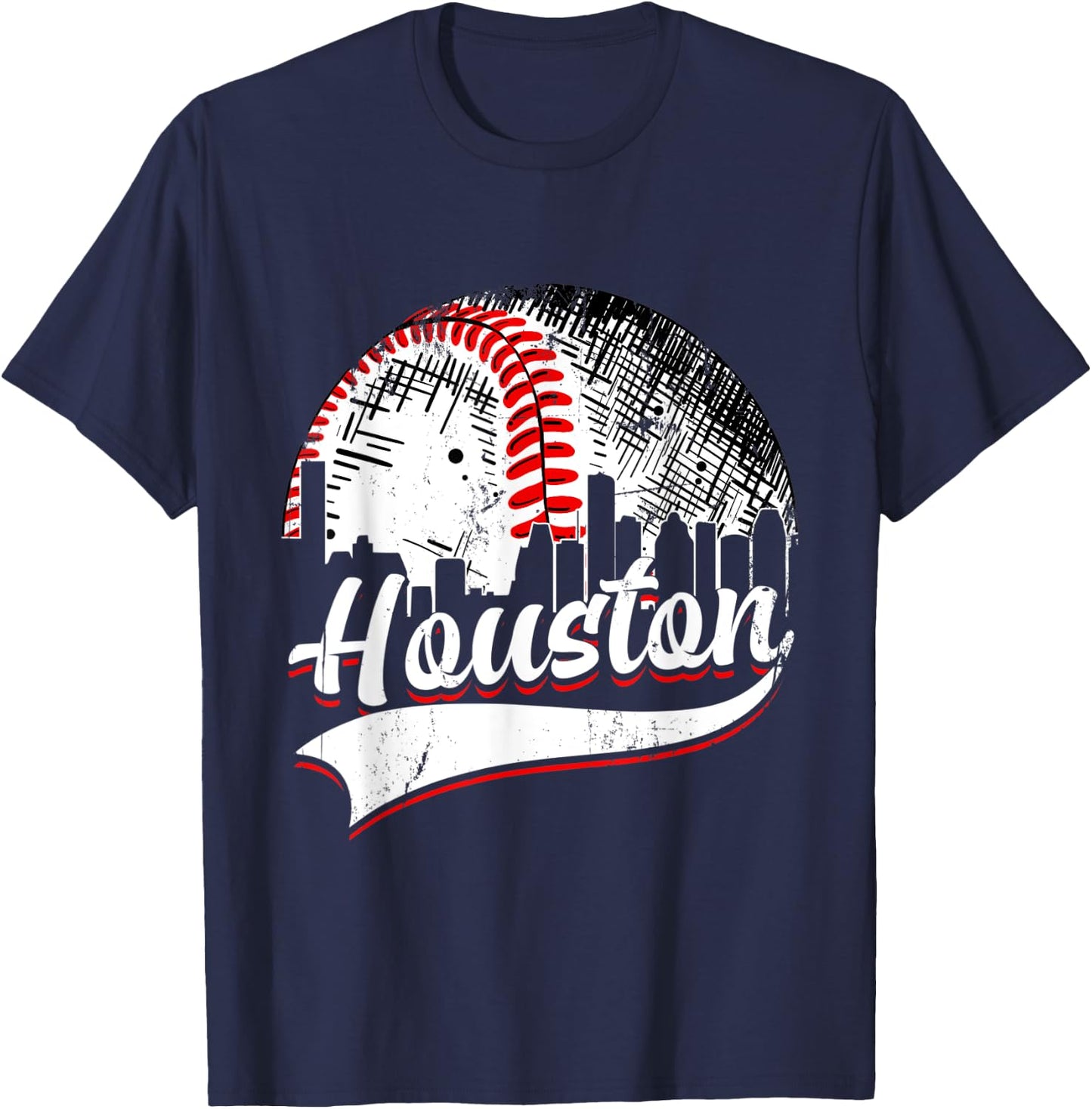 Vintage Houston Baseball Lover Men Women Game Day T-Shirt - T-Shirt | Navy