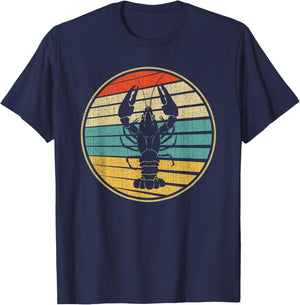 Retro Style Vintage Sea Crawfish Lobster Silhouette 60s 70s T-Shirt - T-Shirt | Navy