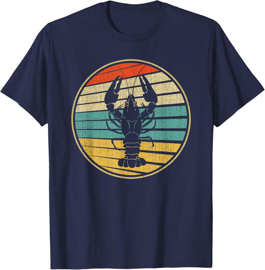 Retro Style Vintage Sea Crawfish Lobster Silhouette 60s 70s T-Shirt - T-Shirt | Navy