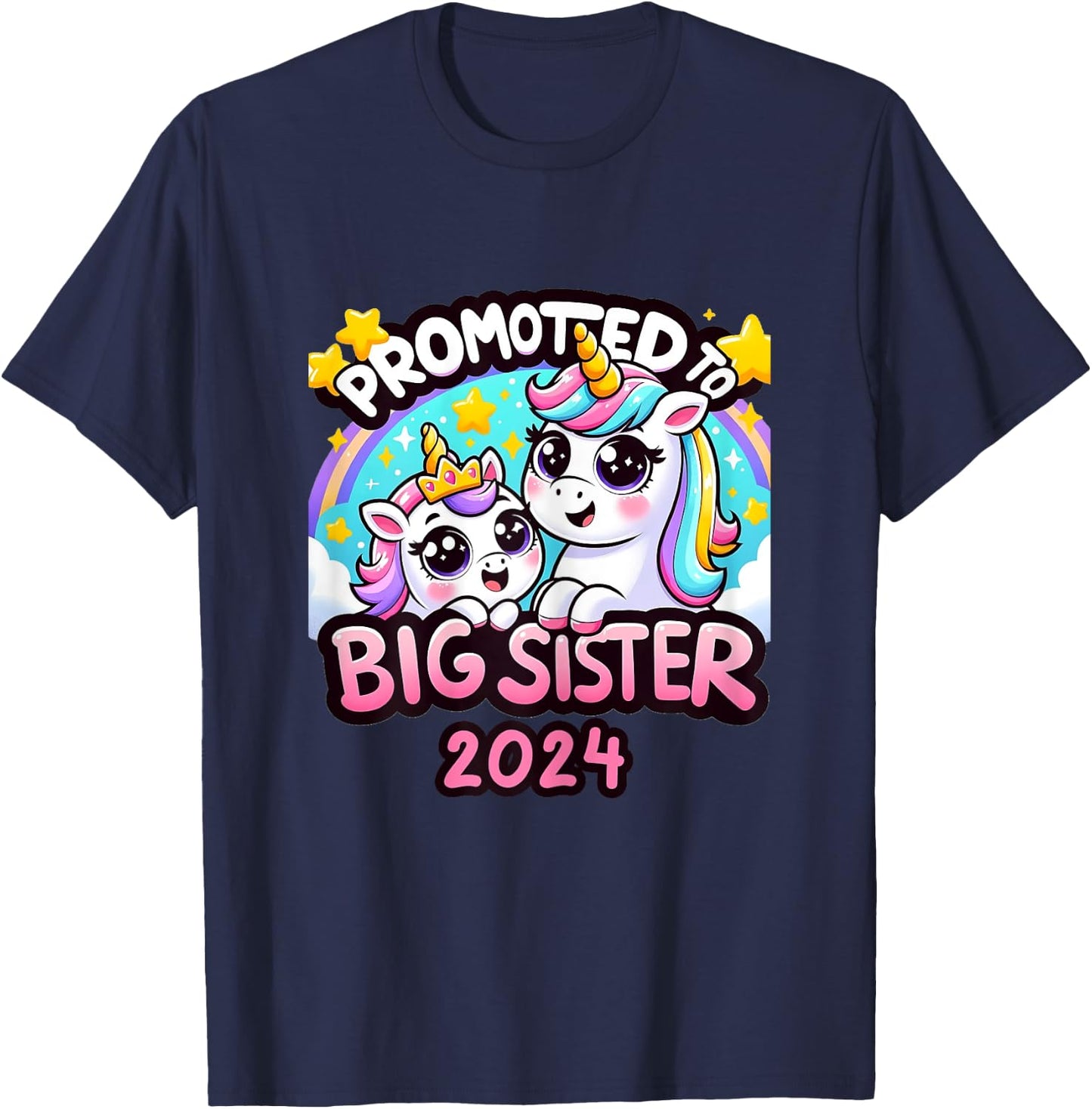 Promoted to Big Sister 2024 Unicorn Big Sis For Kids T-Shirt - T-Shirt | Navy