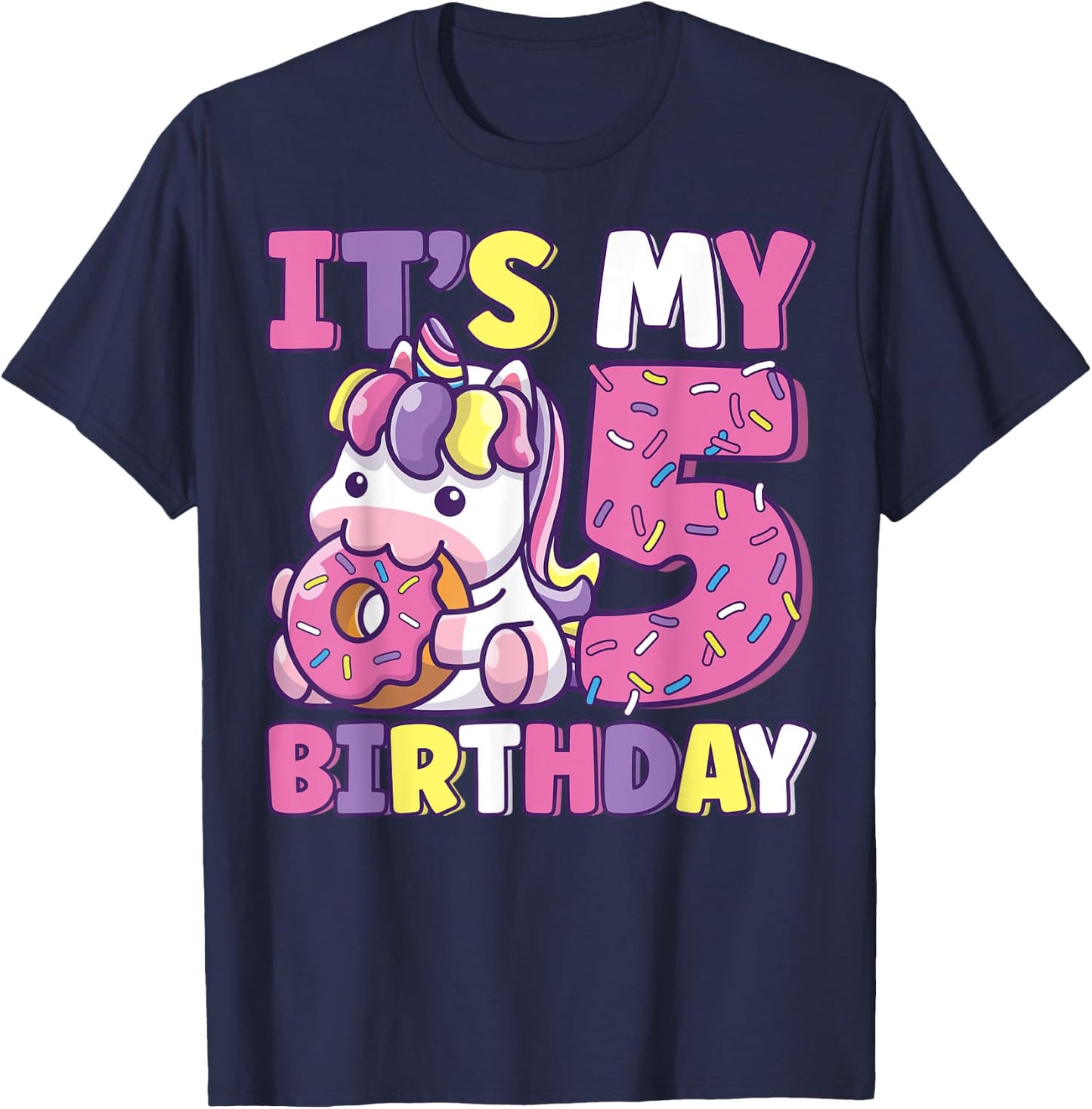 It's My 5th Birthday Party Cute Girls Donut Birthday Unicorn T-Shirt - T-Shirt | Navy