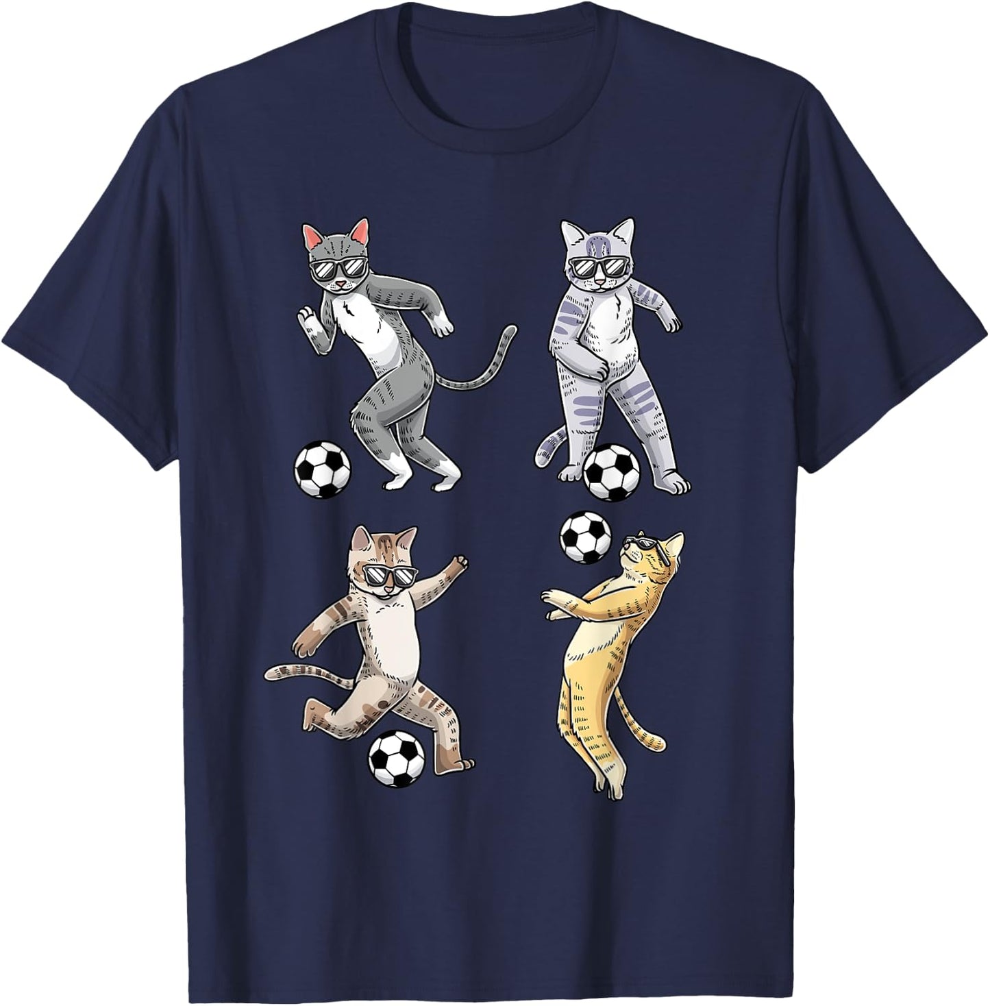 Funny Cat Lover Playing Soccer Player Pet Kittens Men Women T-Shirt - T-Shirt | Navy