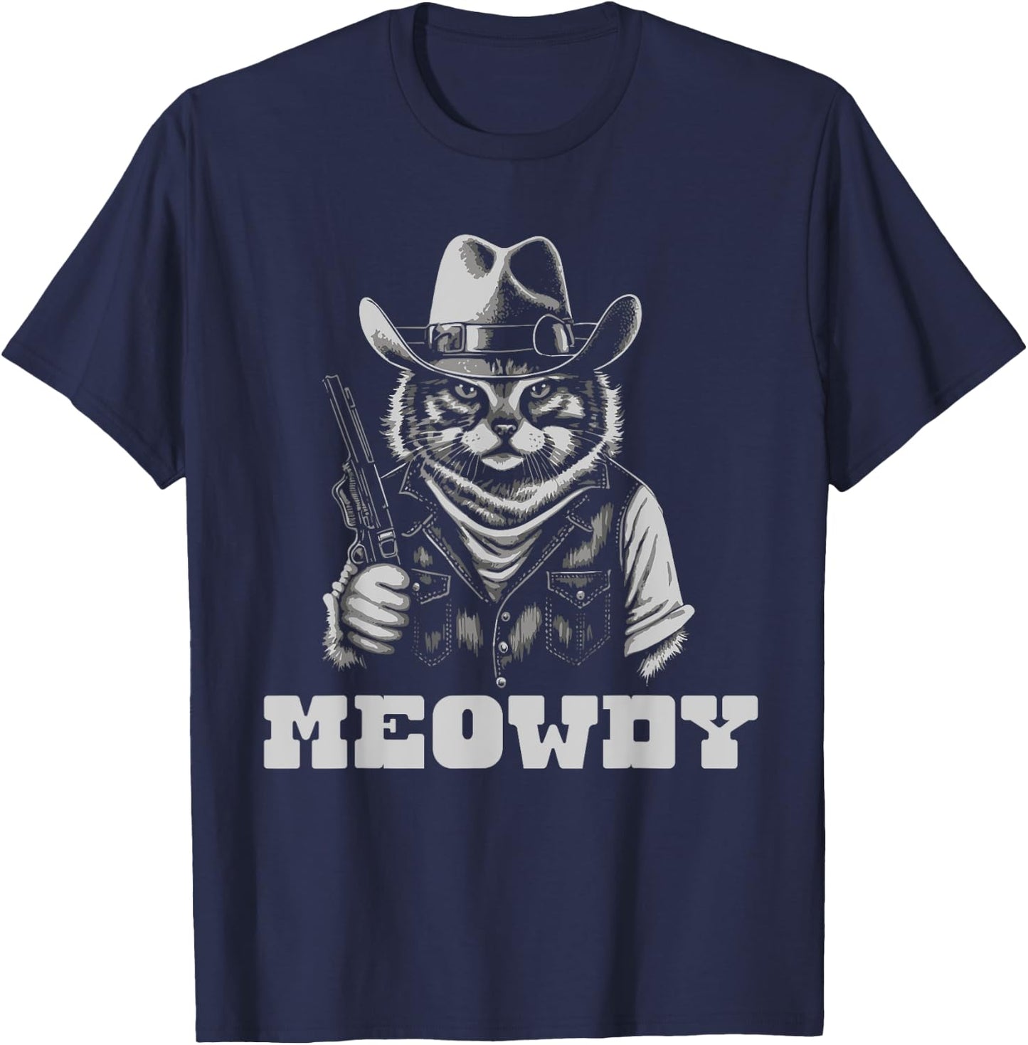 Meowdy Outlaw Funny Country Music Cat Cowboy Hat Vintage T-Shirt - T-Shirt | Navy