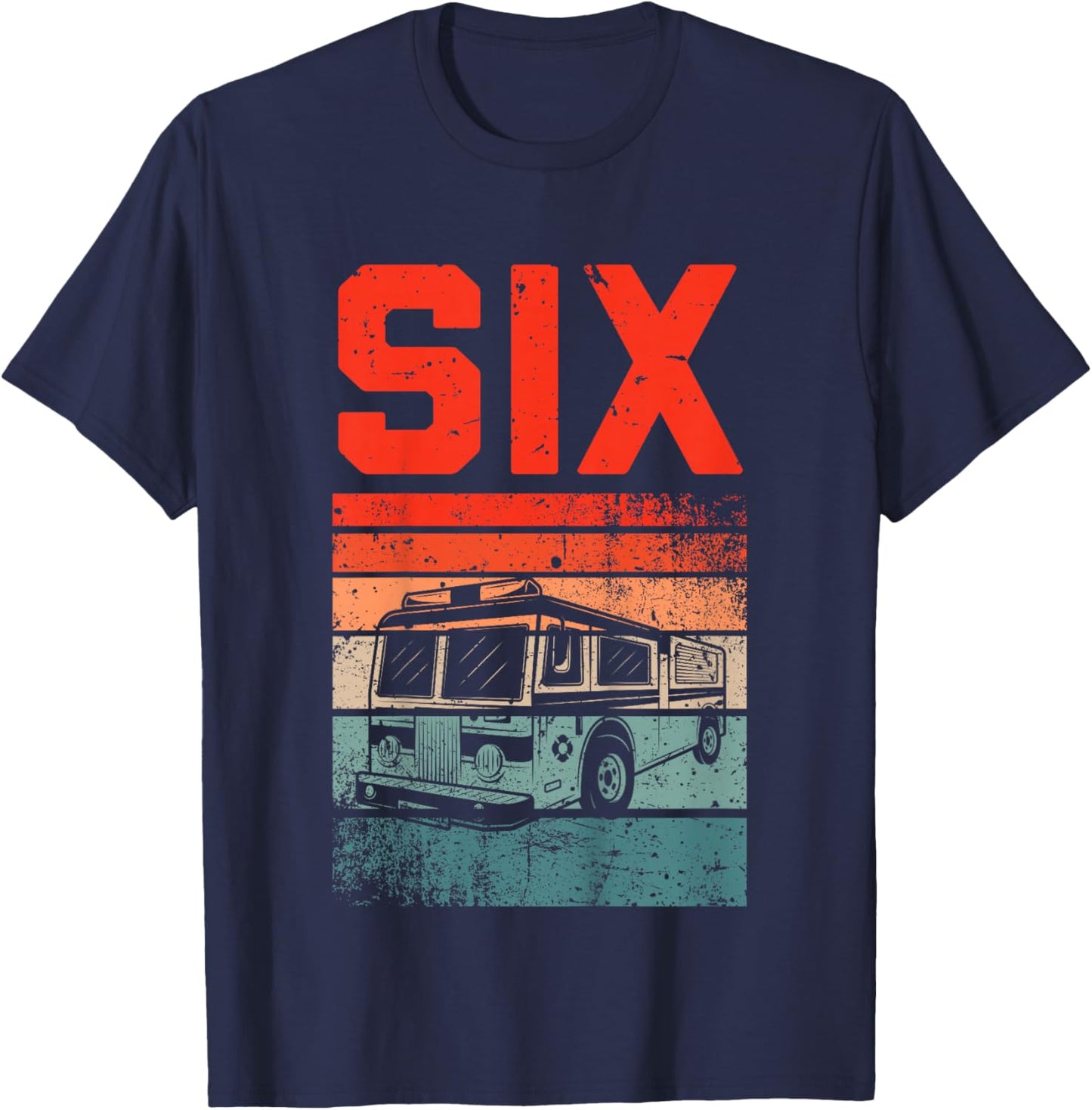 6 Year Old Shirt 6th Birthday Boy Firefighter Fire Truck T-Shirt - T-Shirt | Navy