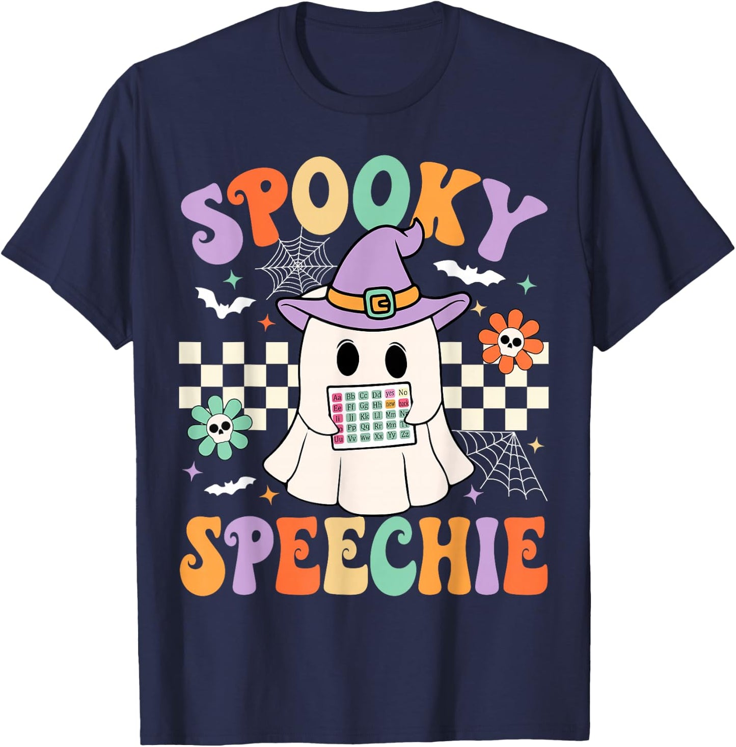 Spooky Speechie Speech Therapy Halloween Retro SLP Halloween T-Shirt - T-Shirt | Navy