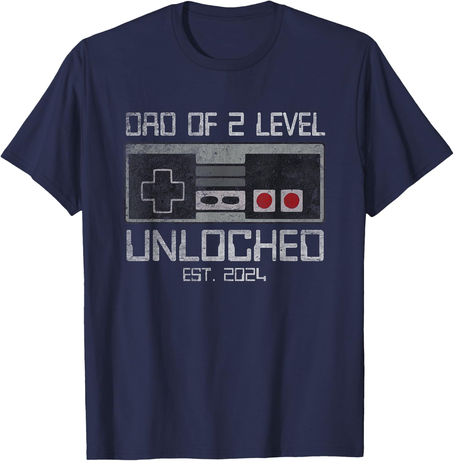 Daddy Again Leveled Up To Dad of 2 Two Level Unlocked Gamer T-Shirt - T-Shirt | Navy