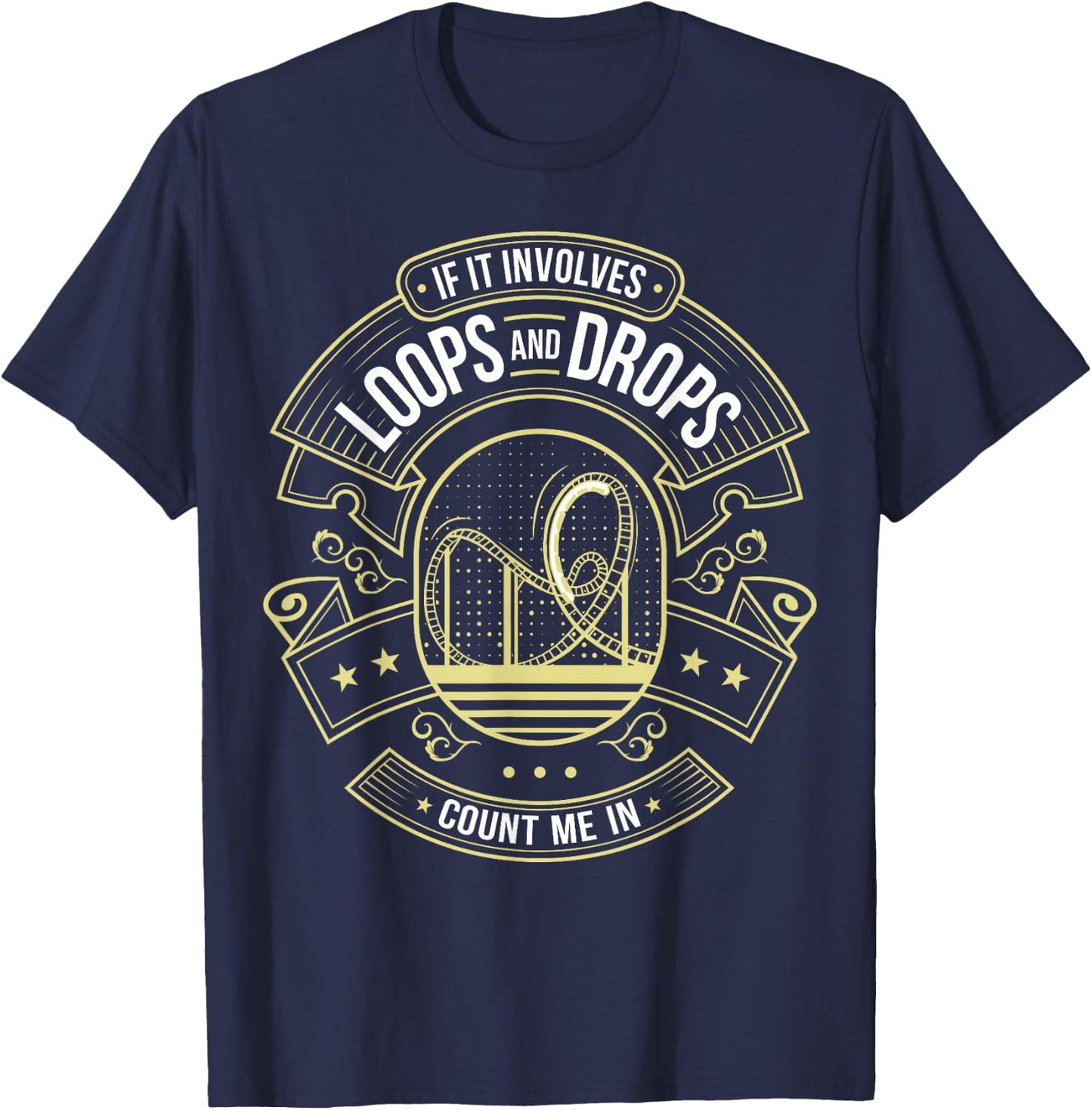 Roller Coaster Gifts & Amusement Park Apparel -Adults, Kids Black Short Sleeve Funny Rollercoaster Theme Park I Roller Coaster T-Shirt - T-Shirt | Navy