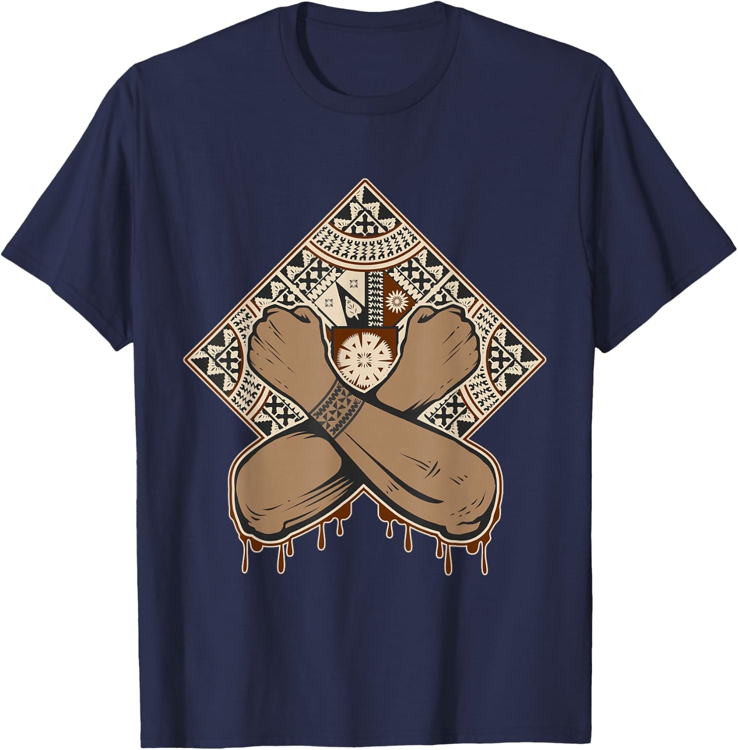 Fiji Islands Abstract Masi Authentic Summer Vest Tapa T-Shirt - T-Shirt | Navy